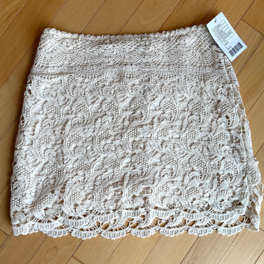 Pins & Needles Crochet Mini Skirt in Cream